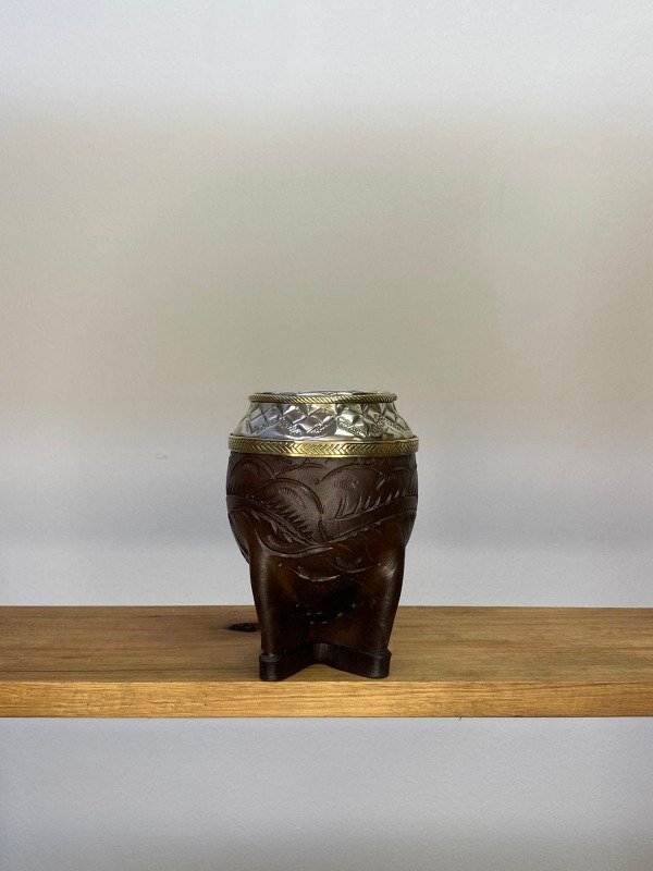 Producto - MATE TORPEDO DOBLE ARO CUERO REPUJADO  - MARRÓN -