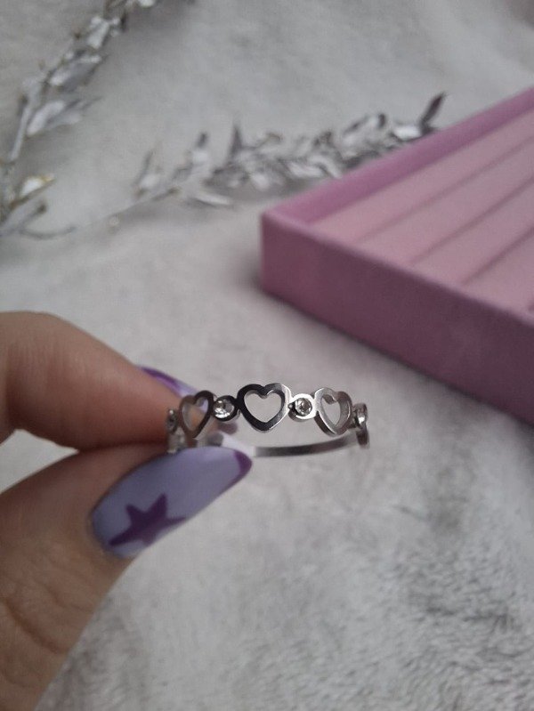 Producto - Anillo corazones plateado (talle 19)