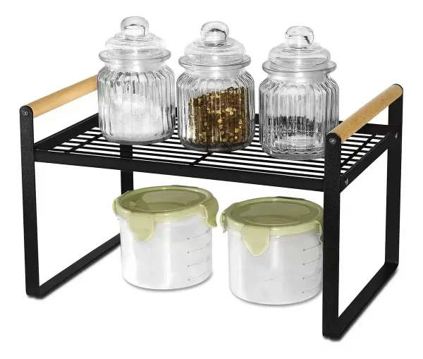 Producto - Estante organizador de metal y bambu Negro