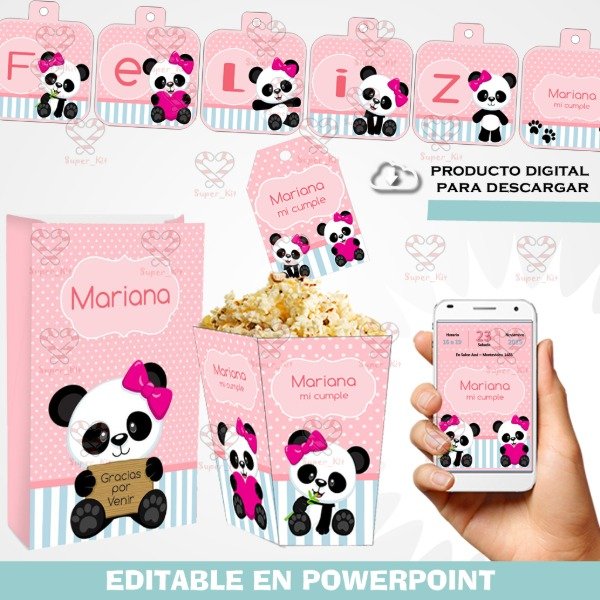 Producto - Kit Imprimible Panda Rosa Editable