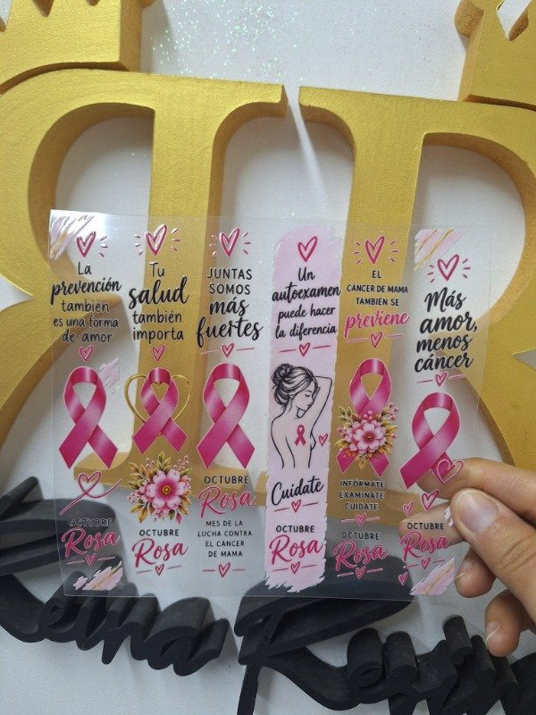 Producto - Vinilo dtf uv señalador octubre rosa x 6