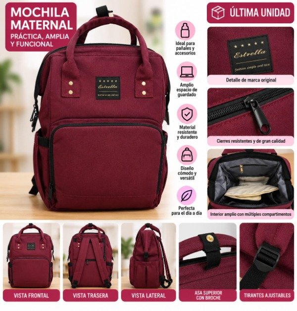 Producto - Mochila Maternal Estrella Bordó Multifunción Última Unidad