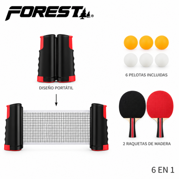 Producto - SET X3 PING-PONG TENNIS FOREST ANTIDESLIZANTE 6 PELOTAS 2 PALETAS - 1