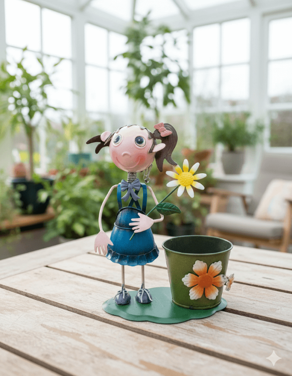 Producto - Porta Maceta De Chapa Figura De Nena 23 Cm De Alto