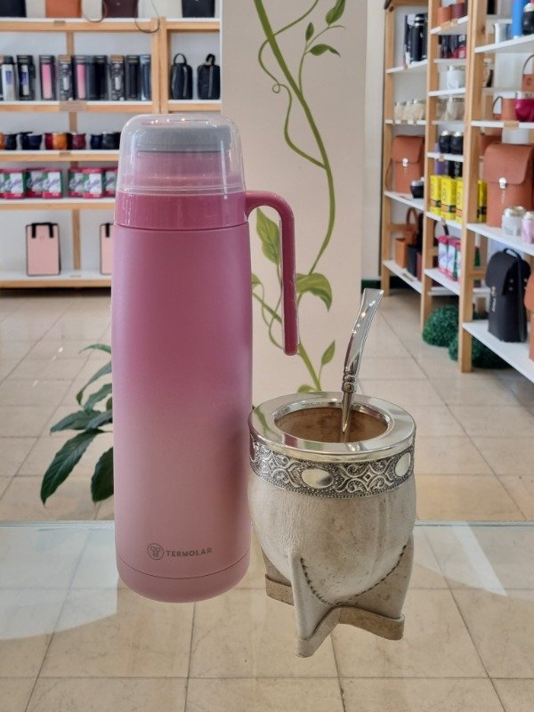 Producto - Combo Termo Rosa Mate Cuero Crudo