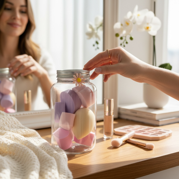 Producto - SET DE ESPONJITAS DE MAQUILLAJE X 8 EN FRASCO TRANSPARENTE