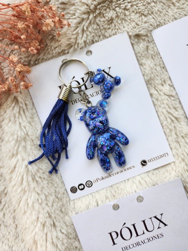 Producto - Llavero osito - Glitter azul holo