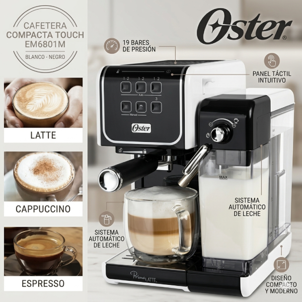 Producto - CAFETERA OSTER COMPACTA TOUCH 19 BARES EM6801M BLANCO - NEGRO