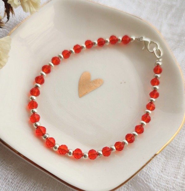 Producto - Pulsera cristal roja de acero blanco