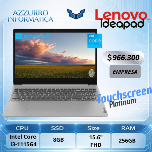 Producto - Notebook Lenovo Ideapad 3i 15.6" HD Touchscreen, Intel i3-1115G4, 8GB, 256GB