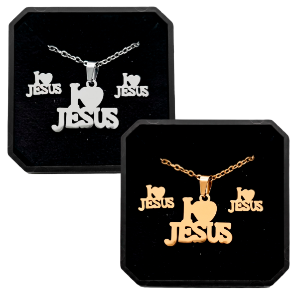 Producto - PROMO Dije I Love Jesus + Cadena + Aros + Estuche (PACK X2 UNIDADES)