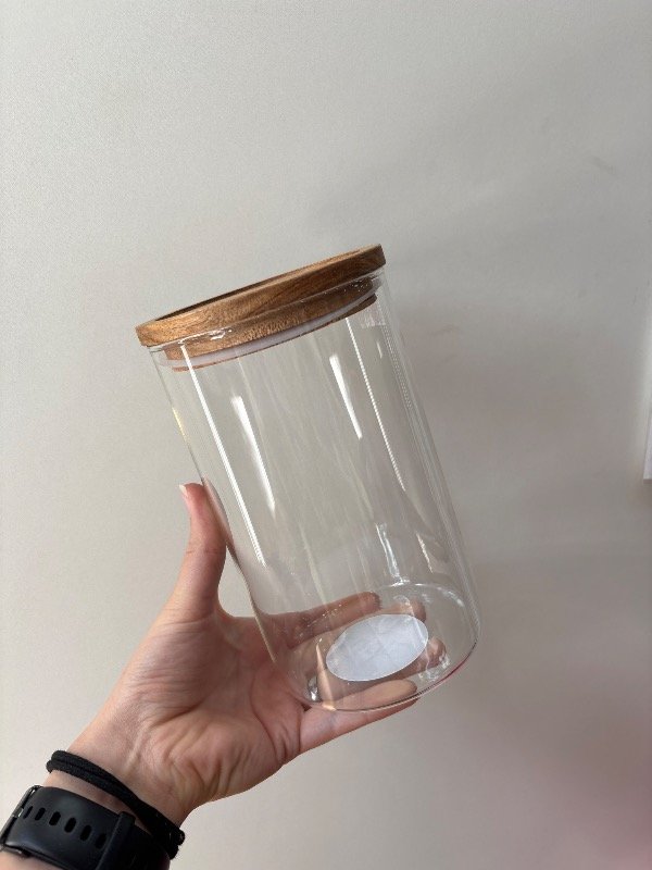 Producto - Frasco contenedor Circular madera (vidrio)