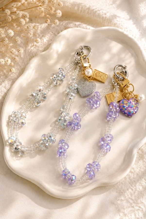 Producto - Mini correa cristal de roca llavero corazon