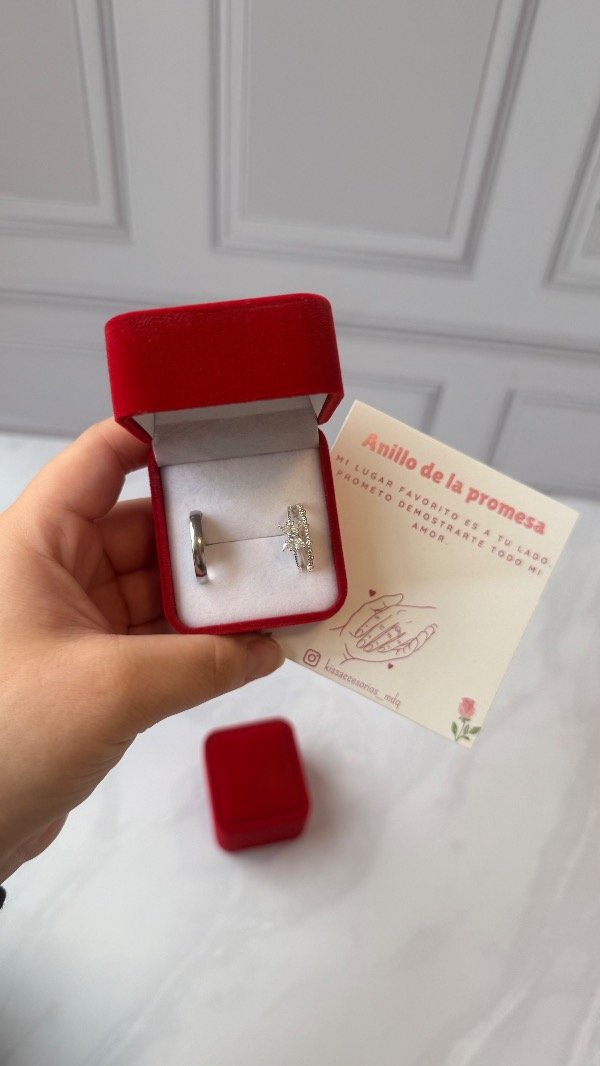 Producto - Caja de anillos de la promesa - Alianza + Anillo mariposa plateado
