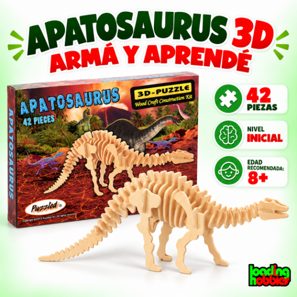 Producto - Dinosaurio Apatosaurio En Madera Rompecabeza 3d De Encastre - 1