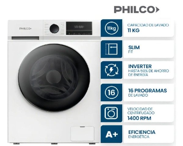 Producto - LAVARROPAS PHILCO 11KG BLANCO INVERTER 1400RPM