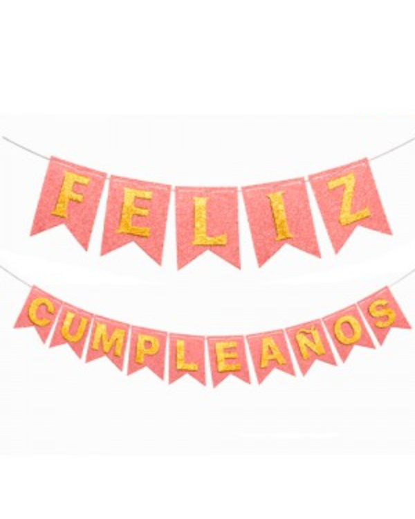 Producto - Banderin FELIZ CUMPLEAÑOS c/gliter Rosa Gold
