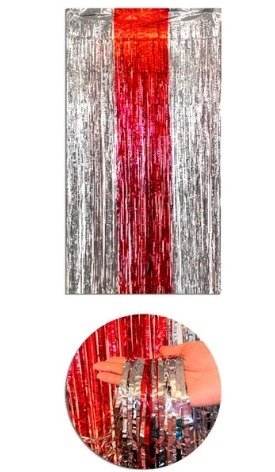Producto - CORTINA METALIZADA BICOLOR PLATEADO Y ROJO 1M X 2M