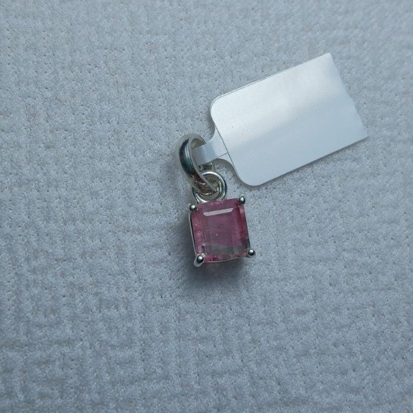 Producto - Dije Plata 925 - Turmalina Rosa Natural Cuadrada - Pieza Única Artesanal - 0