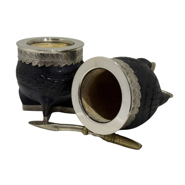 Producto - Mate imperial premium calada/Calabaza/Cuero repujado negro/Base alpaca