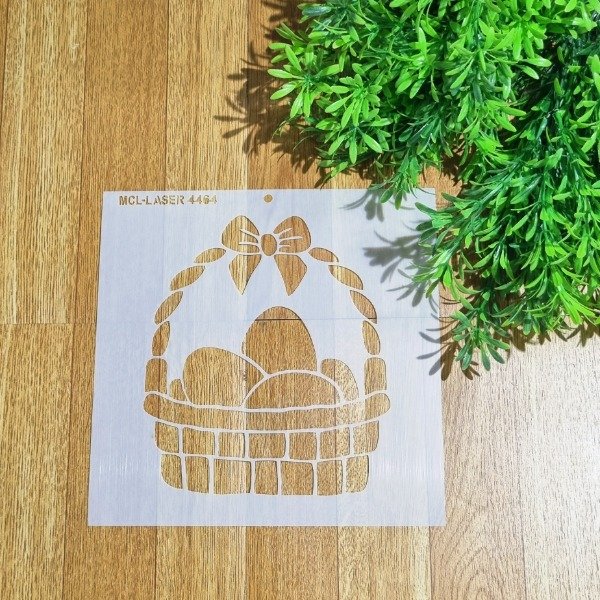 Producto - St 4464 de 20x20 cm Stencil  Canasta Huevos Pascua