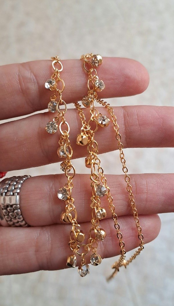 Producto - Collar enchapado en oro 40cm más 5cm de alargue con Dijes Strass Colgantes - 1
