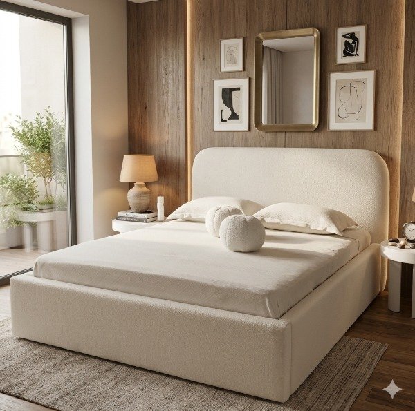 Producto - Cama Bouclé Premium con Respaldo Curvo - 1