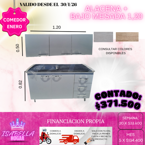 Producto - ALACENA + BAJOMESADA MELAMINA + BACHA 1,20