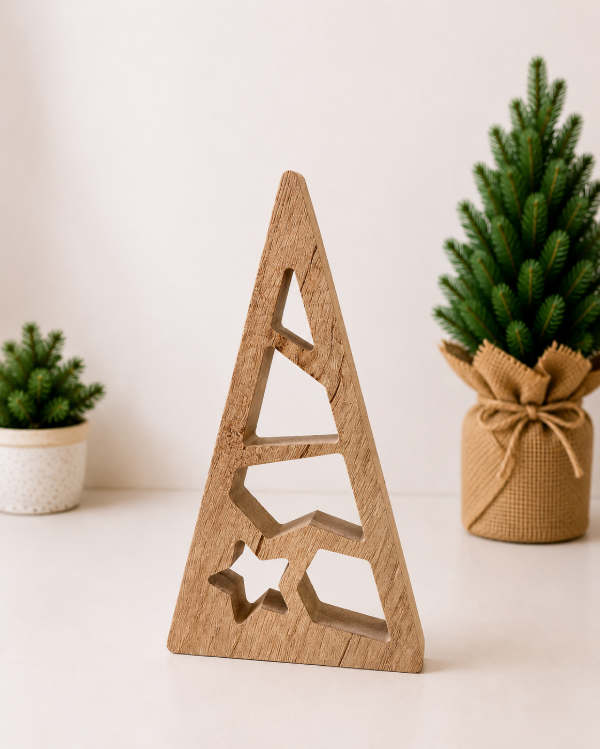 Producto - Set x2 pinos calados decorativos color madera - 1