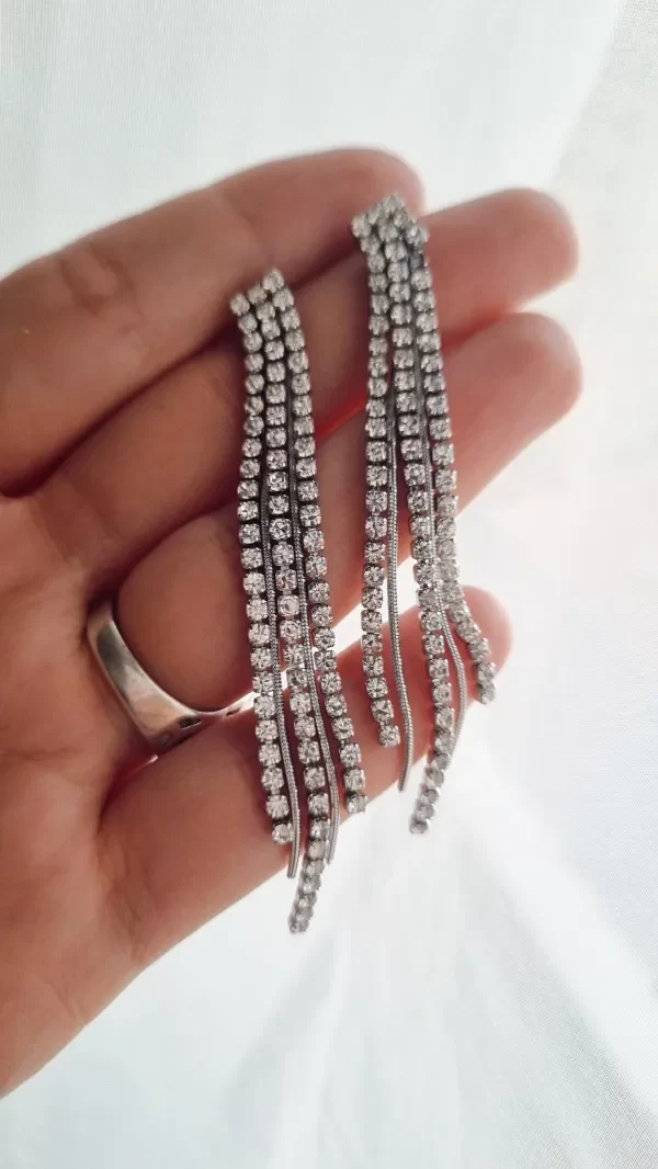 Producto - Aros fiesta triple strass y cadenita Aq