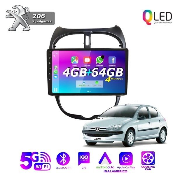 Producto - MULTIMEDIA PEUGEOT 206  - 4G 64M - 9" CON CAR PLAY Y ANDROID AUTO