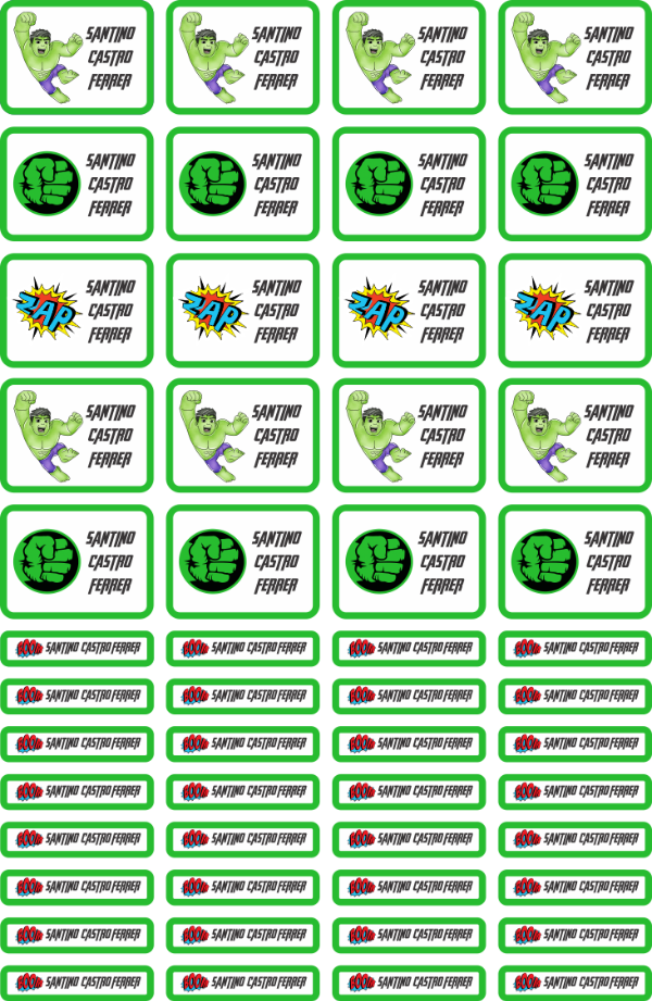 Producto - Etiquetas Escolares - Hulk