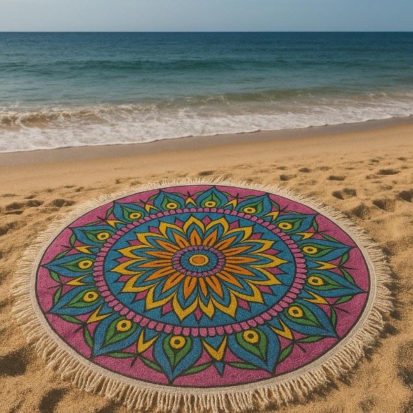 Producto - Manta Toallon Redondo con flecos150cm MÁS DE 150 MODELOS SURTIDOS