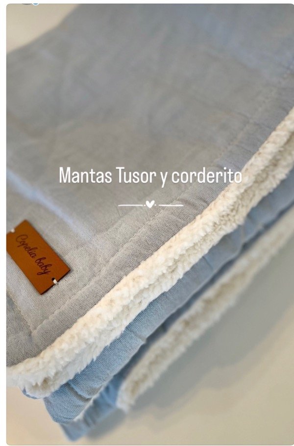 Producto - Manta Tusor y corderito celeste