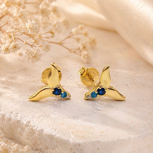 Producto - Aros pasantes cola de ballena con cubic Plata 925 dorado