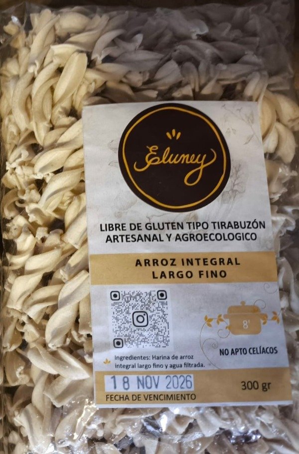 Producto - Fideos Tirabuzón de Arroz Integral Largo Fino SIN GLUTEN - Eluney