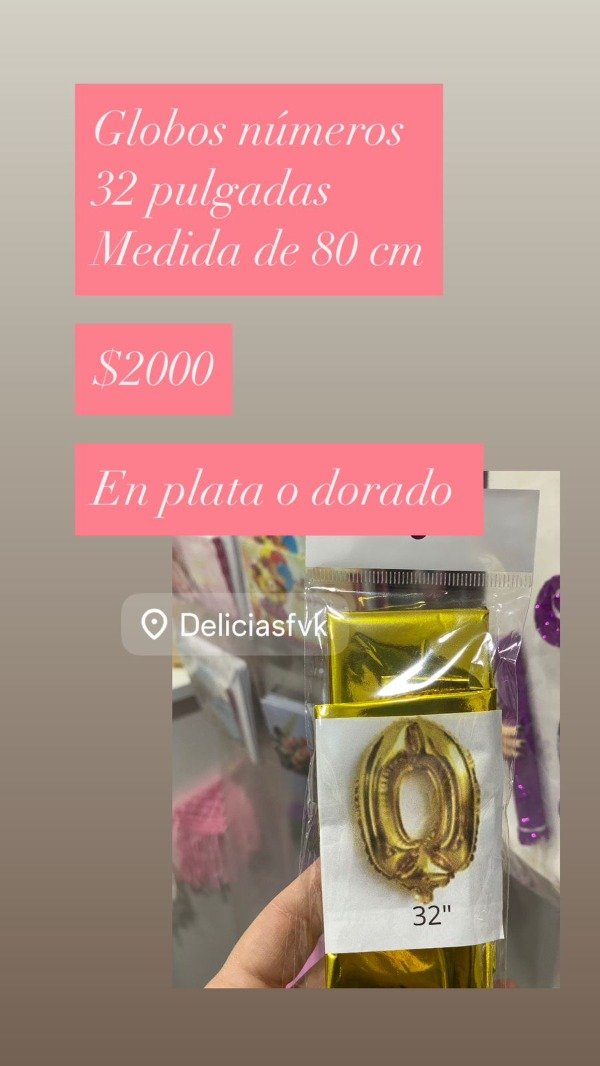 Producto - Números Metalizados 32 " medida  80 cm