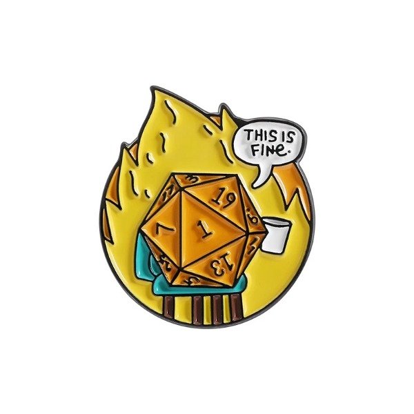 Producto - Pin This is fine dado D20 fuego