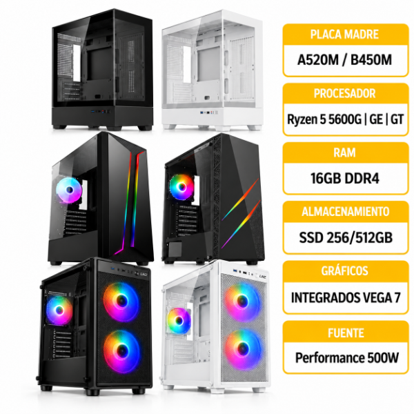 Producto - PC GAMER STARTER AMD RYZEN 5 5600G 16GB 256GB/512GB GABINETE GAMER - 1