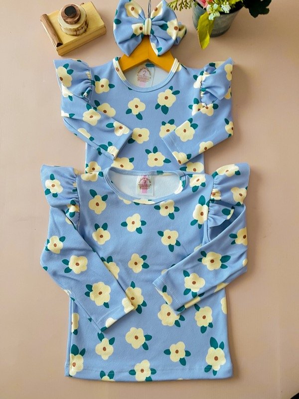 Producto - FRIZADOS / Body - Manga largas + Vincha. Estampa flores beige