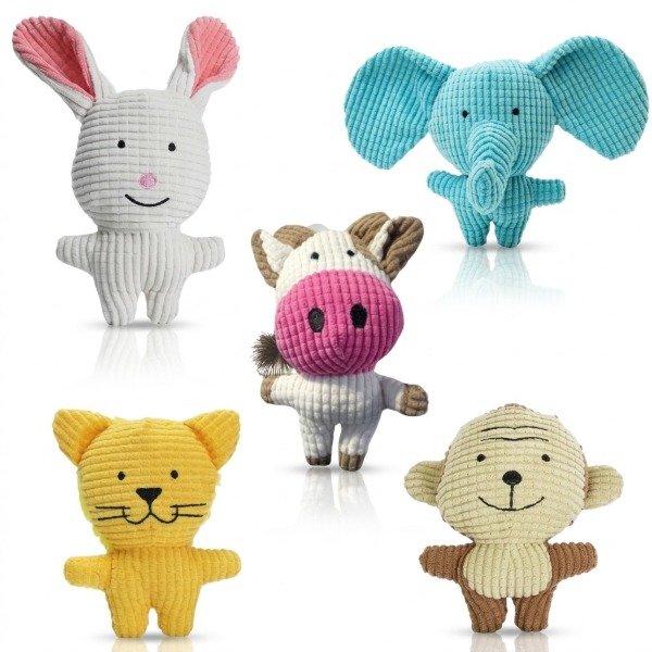 Producto - Juguete de Peluche Corderoy con Chifle para Perros Colección Animales Divertidos