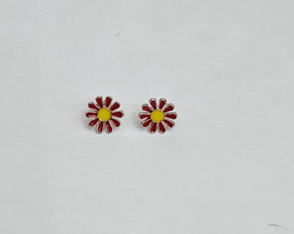 Producto - Aros Margaritas esmaltadas Rojo y Amarillo