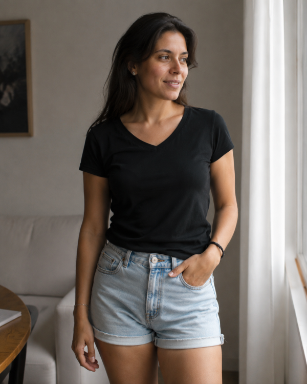 Producto - Remera cuello V negra - 0