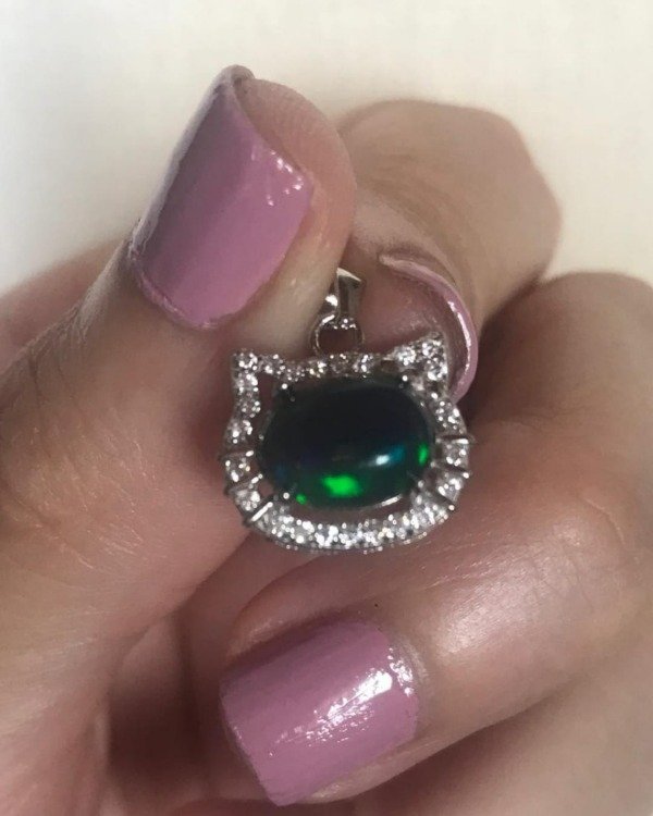 Producto - DIJE GATO DE ÓPALO NEGRO PLATA 925