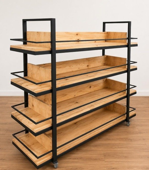 Producto - Gondola central 2x0.60x1.30 hierro y madera con punteras - 0