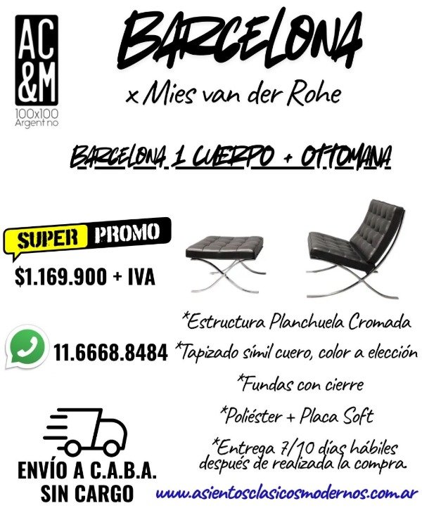 Producto - Sillón BARCELONA 1 Cuerpo + OTTOMANA, Planchuela Cromada, Tapizado Talampaya!!