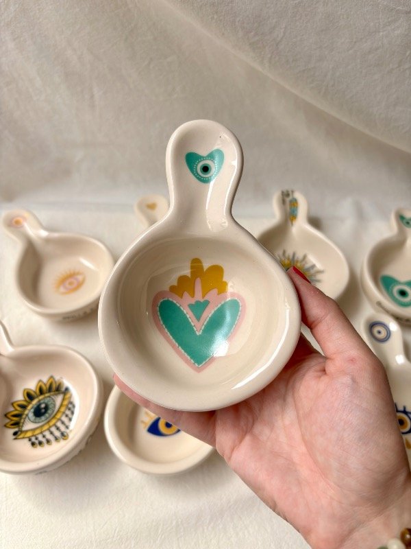 Producto - Sahumador de cerámica corazón celeste y rosa