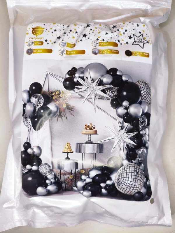 Producto - Set globos plata negro estrella 103 piezas - 1