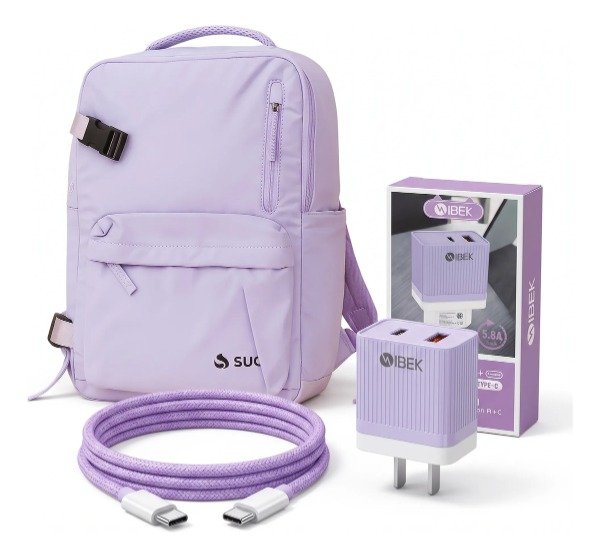 Producto - Kit Viajero: Mochila De Viaje Suono + Cargador USB Tipo C + Cable USB C - 0