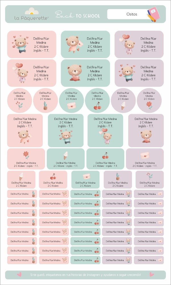 Producto - Etiquetas Escolares Ositos